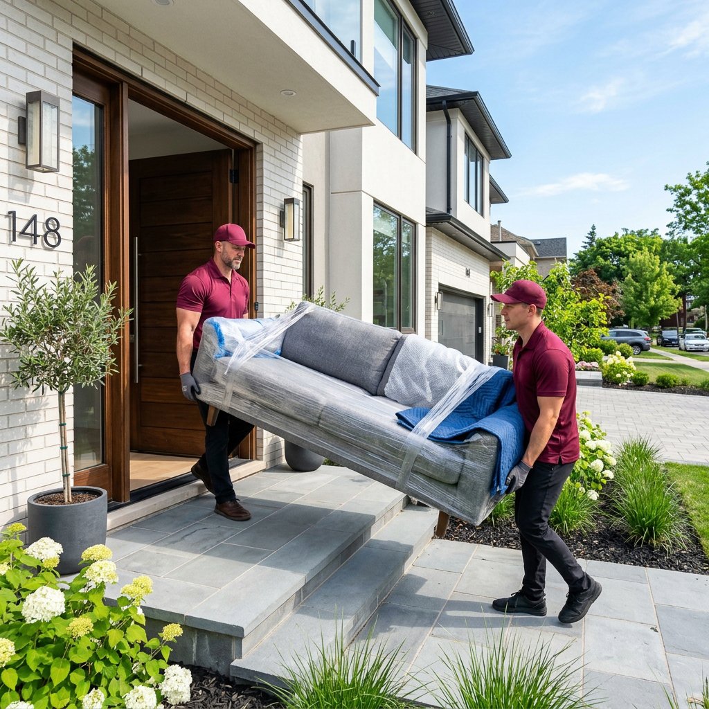 Movers delivering furniture safely to new home