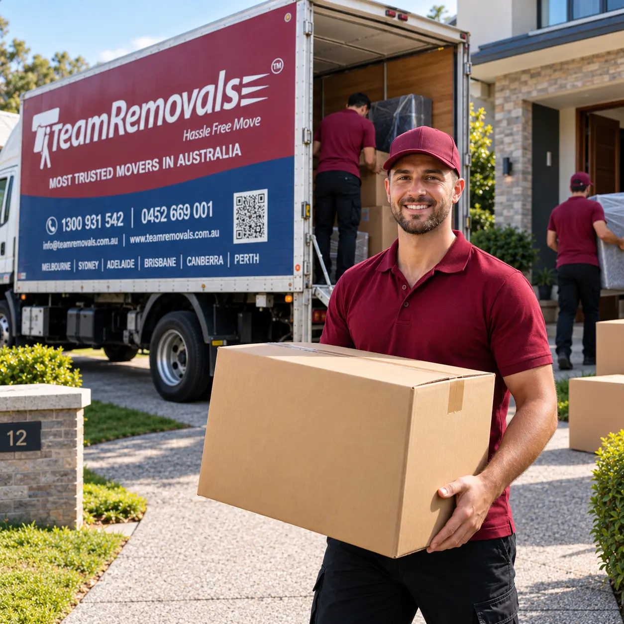 Team Removals professional mover delivering moving boxes